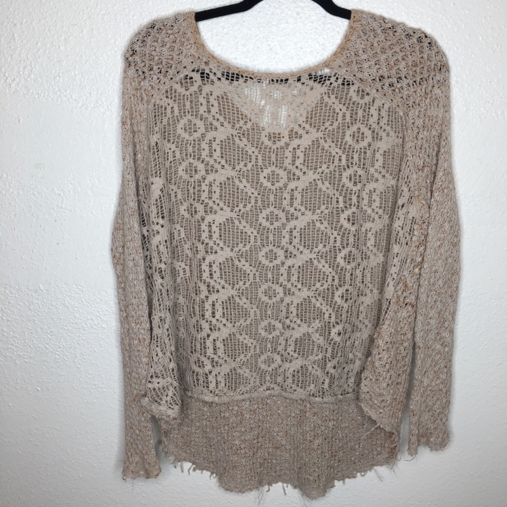 Free People Poppyseed Yarn Pullover Sweater in Oatmeal Amber Combo M - Picture 7 of 7